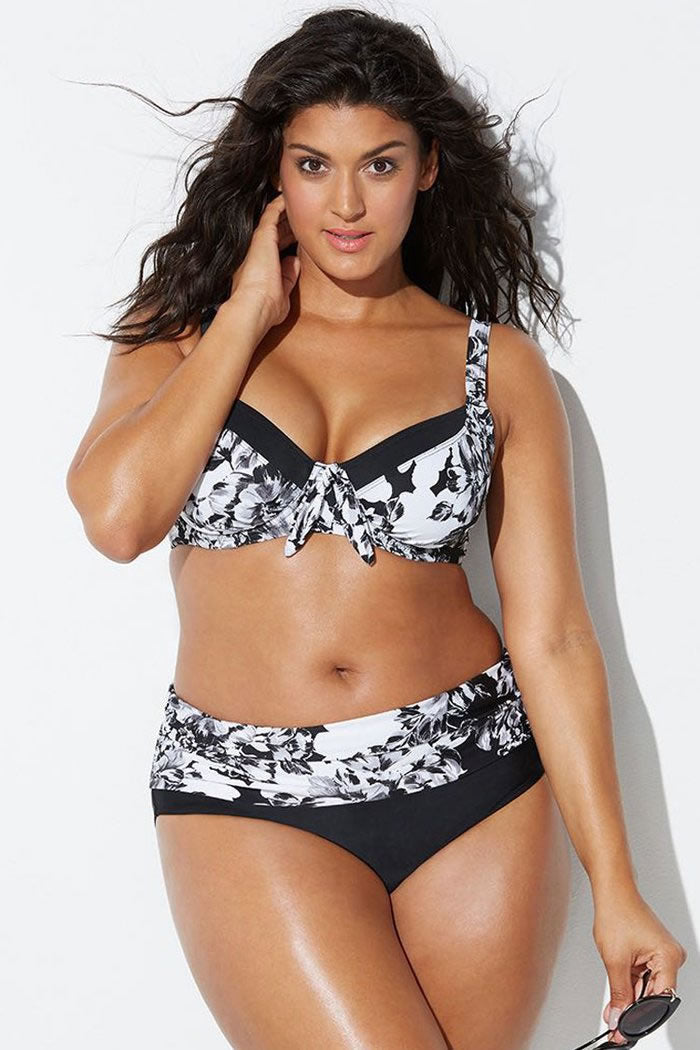 Plus Size Vintage Floral Underwire High Waisted Bikini Swimsuit