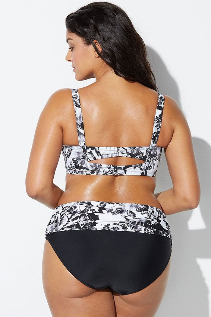 Plus Size Vintage Floral Underwire High Waisted Bikini Swimsuit
