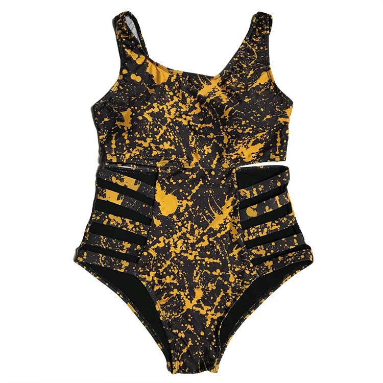Plus Size Cutout Abstract Printed One Piece