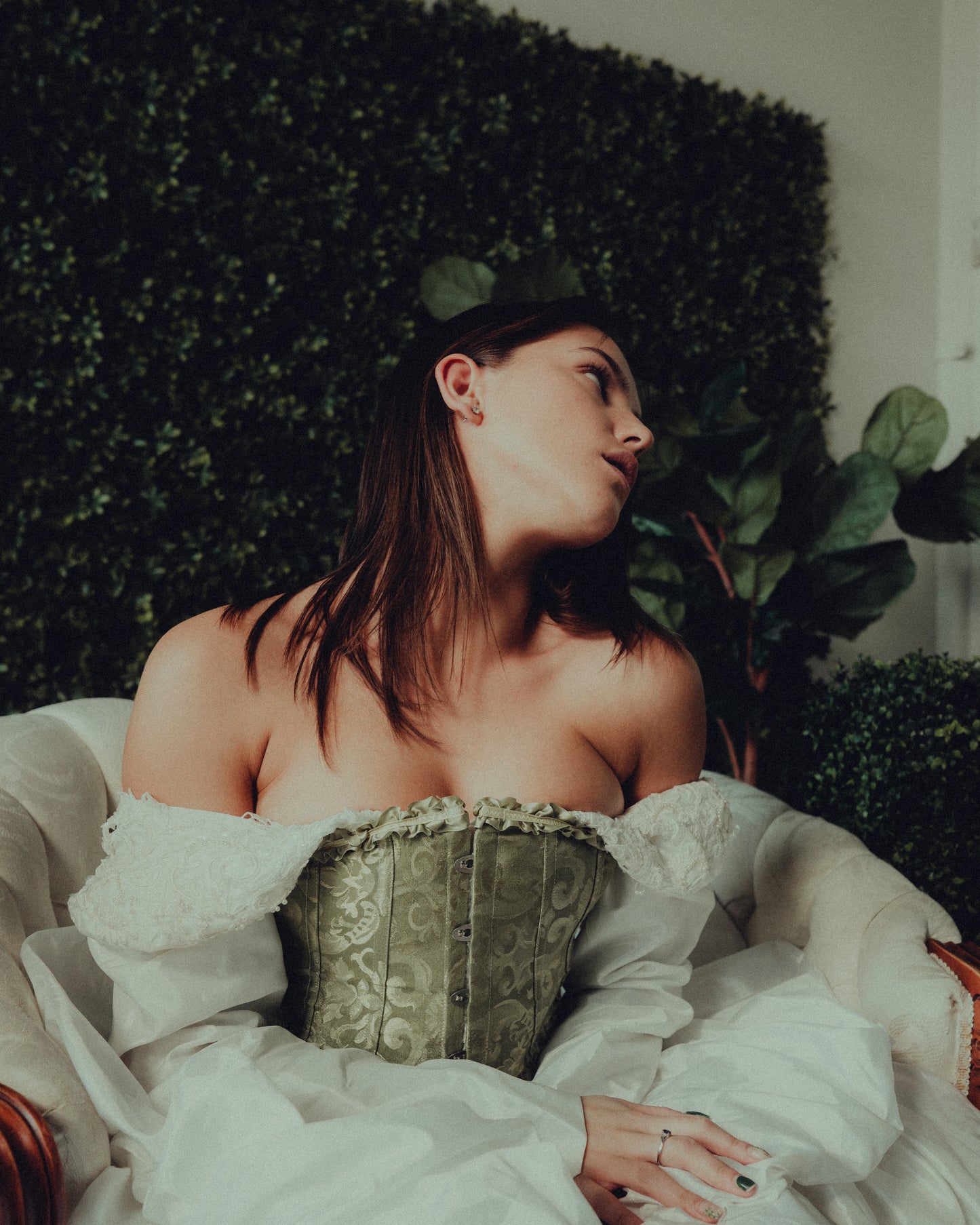 Green Victorian Jacquard Tapestry Corset Bustier