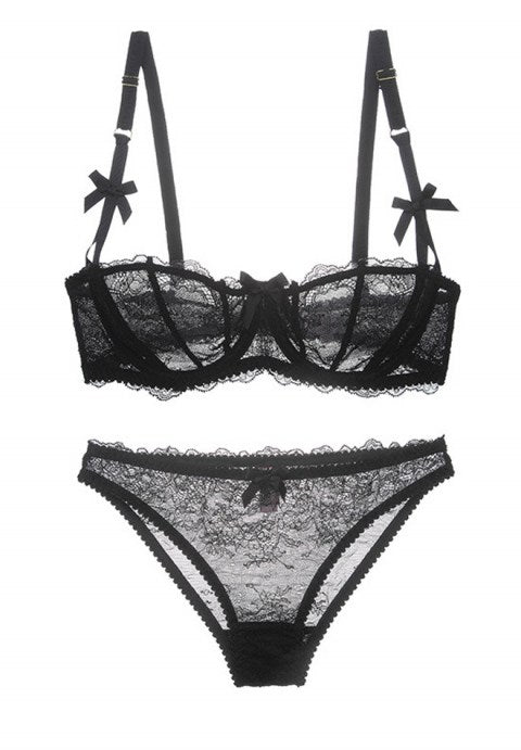 Sheer Lace Unlined Demi Bra Set