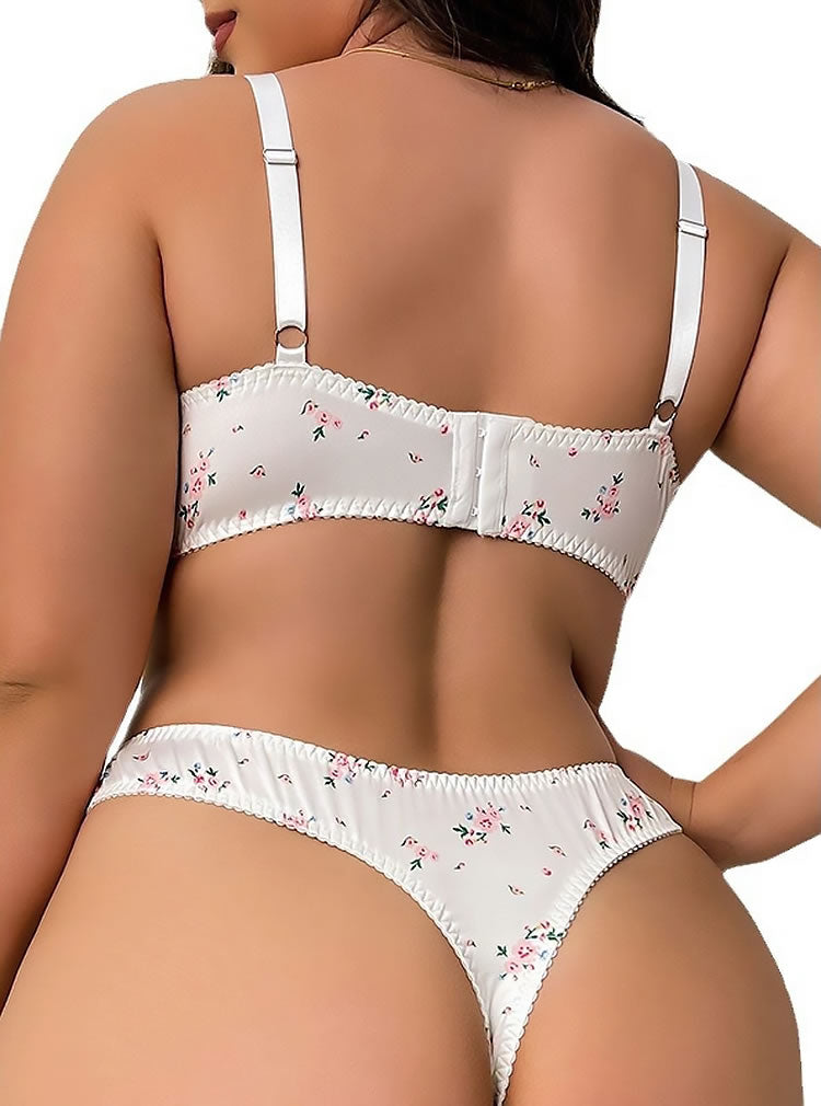 White Floral Plus Size Bra & Panties