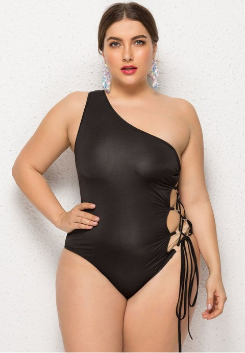 Plus Size One Shoulder One Piece Swimsuit