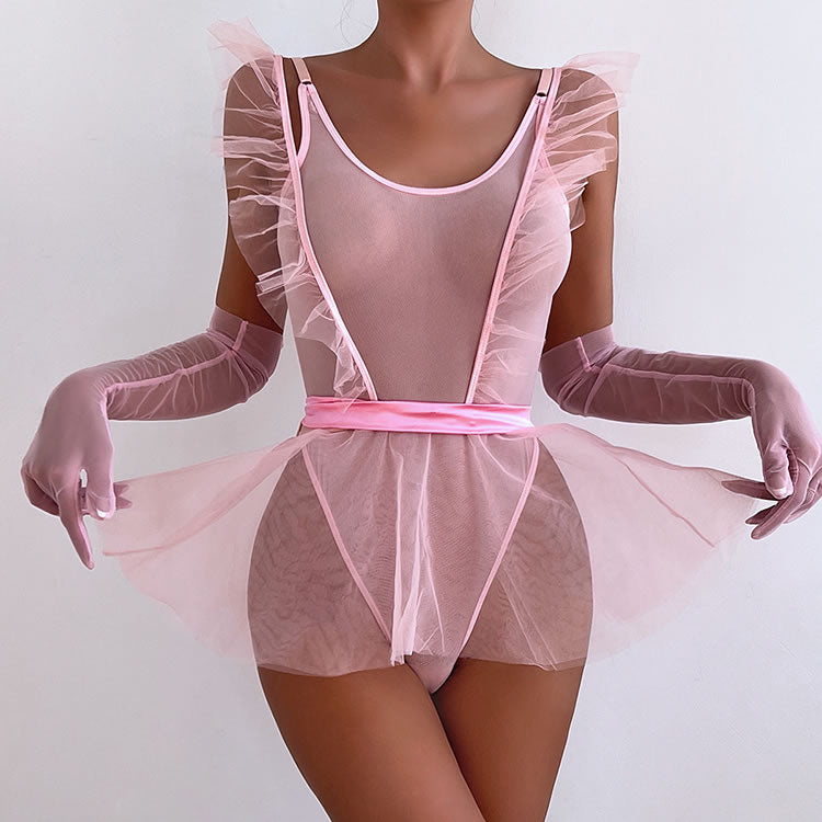 Pink Try Again Mesh Teddy and Skirt Set