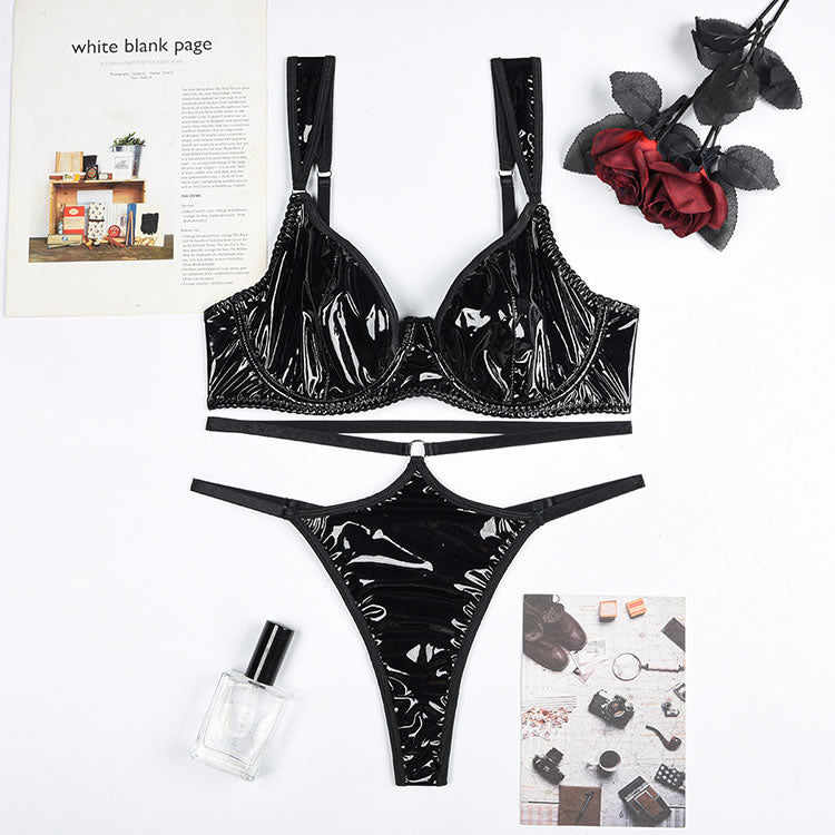 Midnight Calls Faux Leather Bra Set