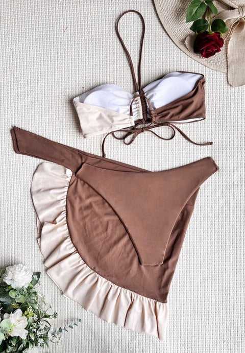 Girls Drawstring Bikini Swimsuit With Beach Skirt