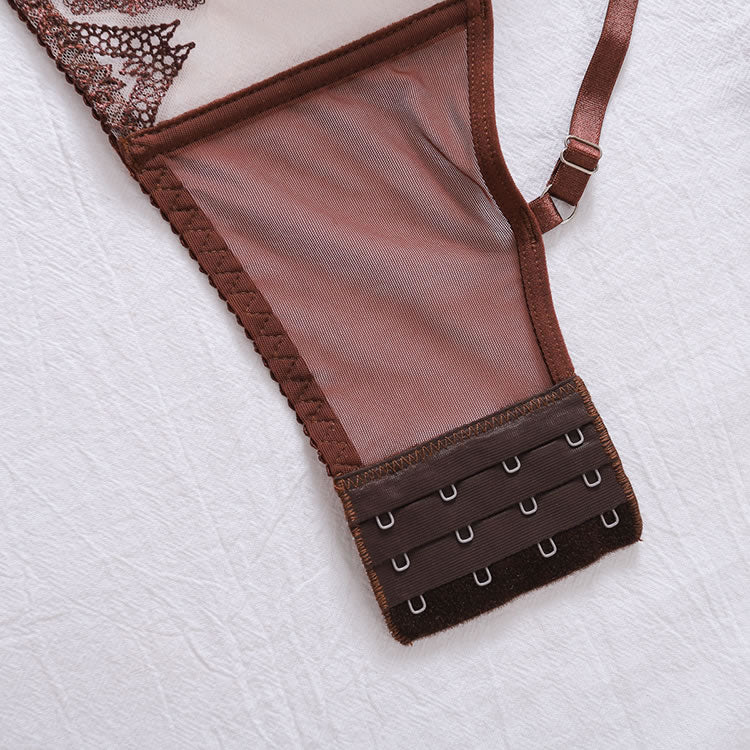 Embroidered Sexy Lingerie Set With Underwire, 4pcs