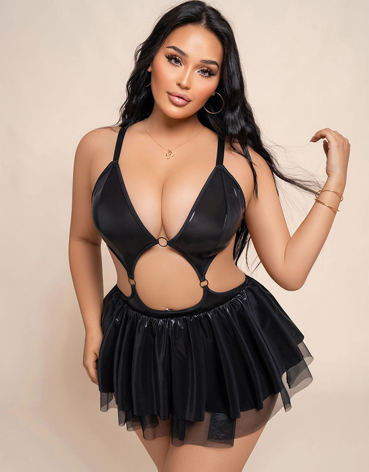 Black Faux Leather Cutout babydoll