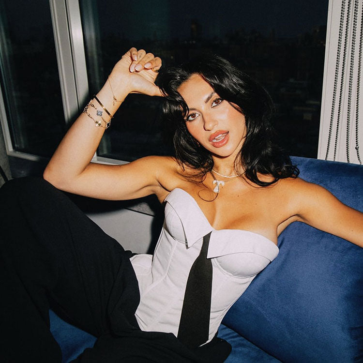 Stunning Grey Corset Top with Navy Tie