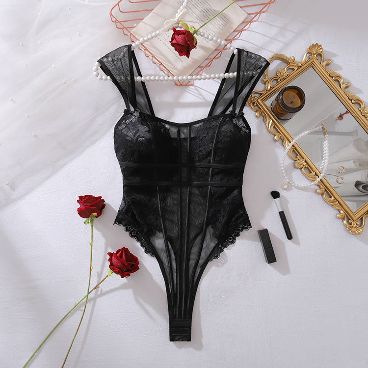 Black Lace and Sheer Mesh Teddy