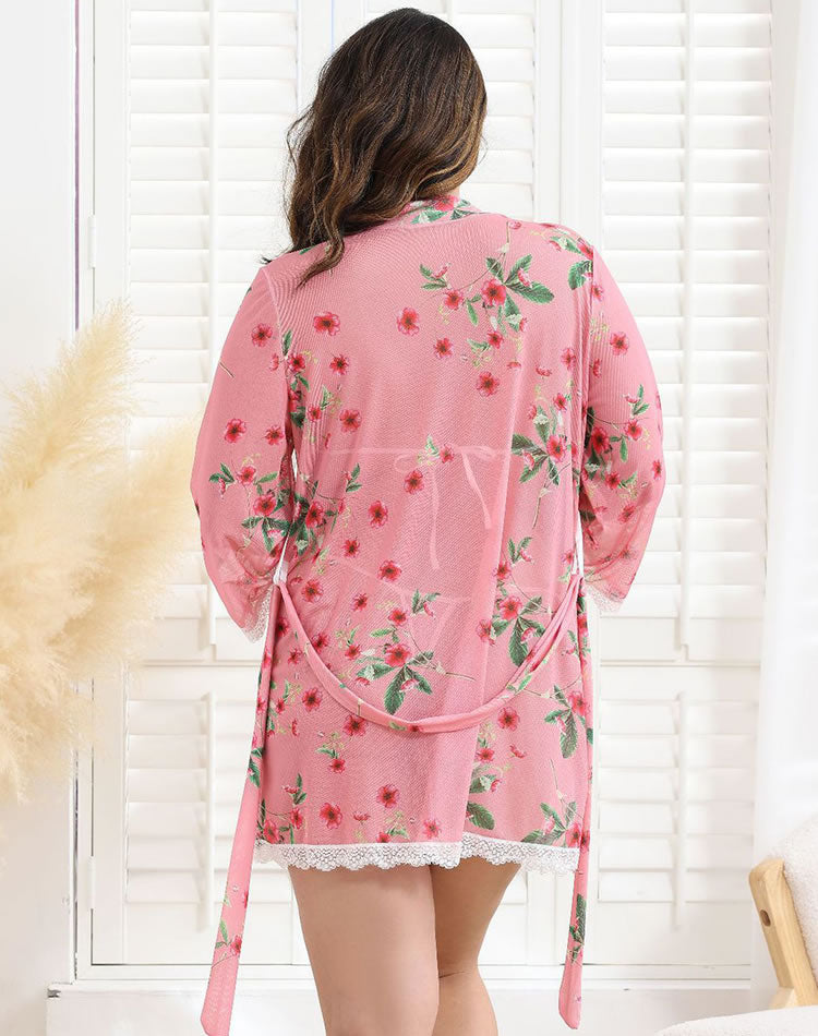 Plus Size Women's Kimono Robe Babydoll Lingerie Mesh Nightgown