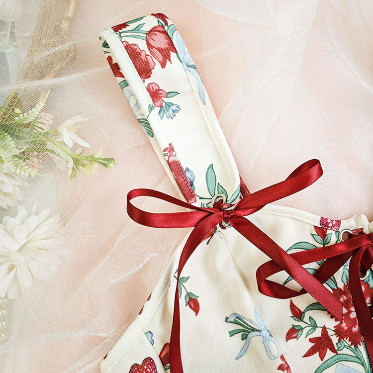 Stylish Floral Bustier with Lace-Up Front