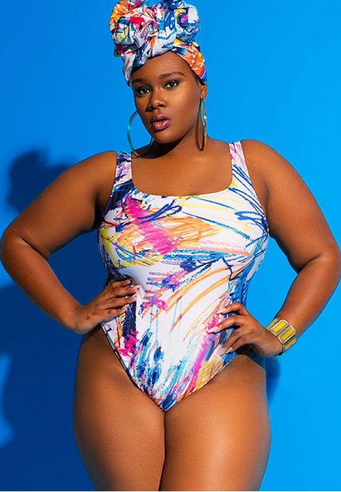 Plus Size Geometric Printed One Piece Swimsuit