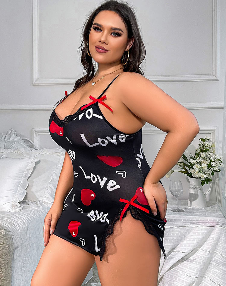 Plus Size Searching For Romance Babydoll Set