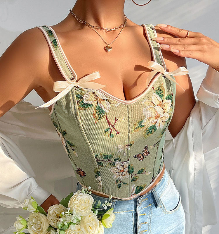 Stylish Floral Bustier with Bows