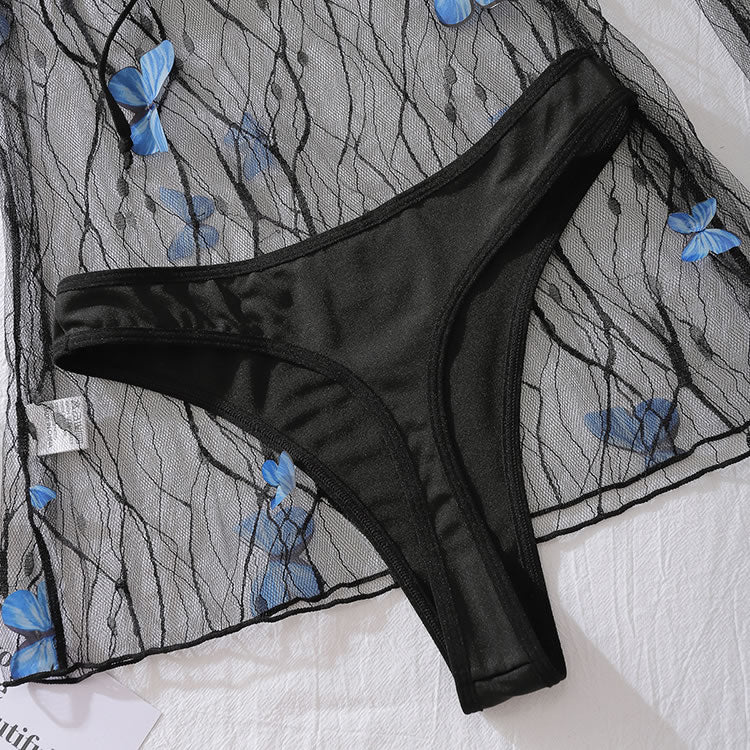 Alluring Black Mesh Lingerie Set with Butterfly Accents