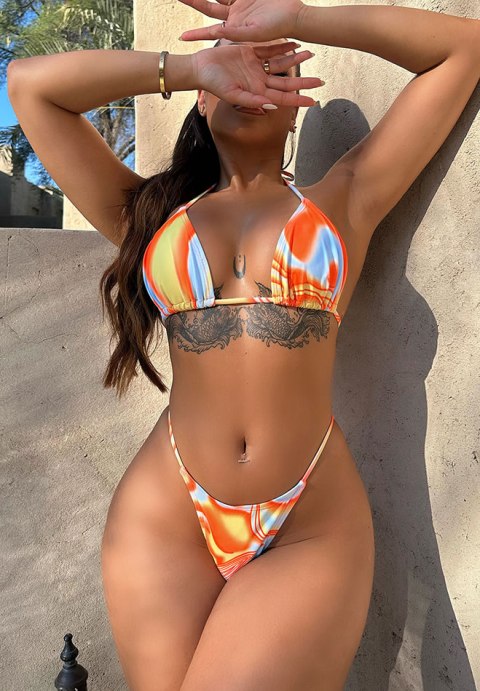 Women's 3packs Allover Print Bikini Set and Drawstring Side Cover Up Skirt