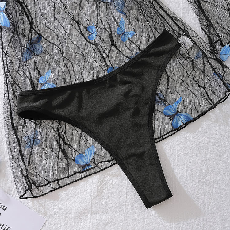 Alluring Black Mesh Lingerie Set with Butterfly Accents