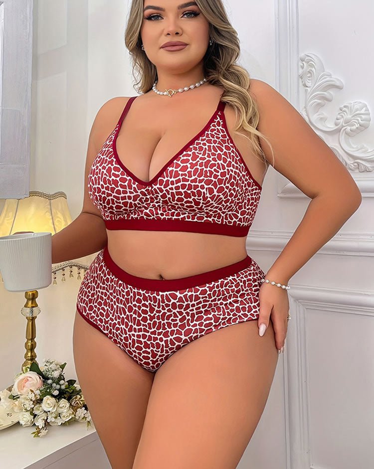 Bold Red Leopard Plus Size Lingerie Set - Late Night Lingerie