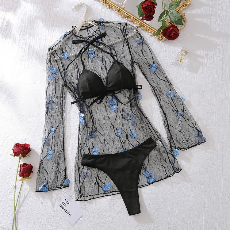 Alluring Black Mesh Lingerie Set with Butterfly Accents