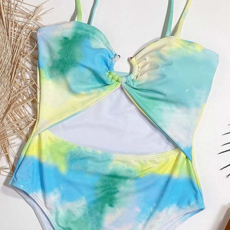 Tie Dye Cut Out One Piece Swimsuit