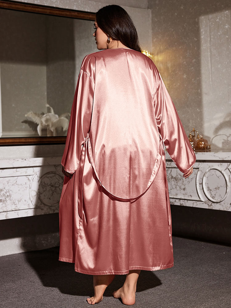 Stylish Pink Satin Lingerie Set with Robe