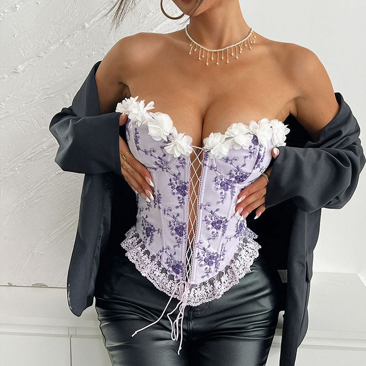 Elegant Floral Embroidered Corset Top