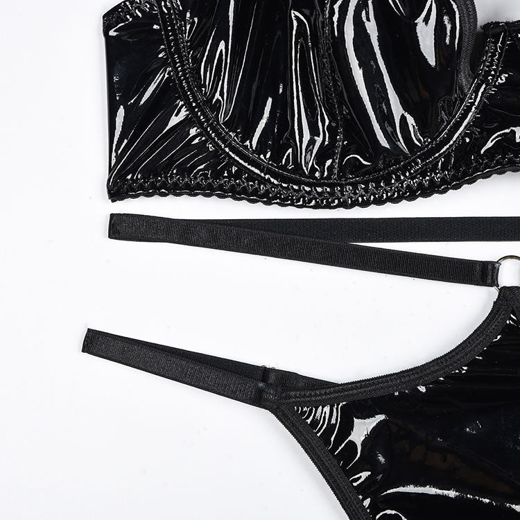 Midnight Calls Faux Leather Bra Set