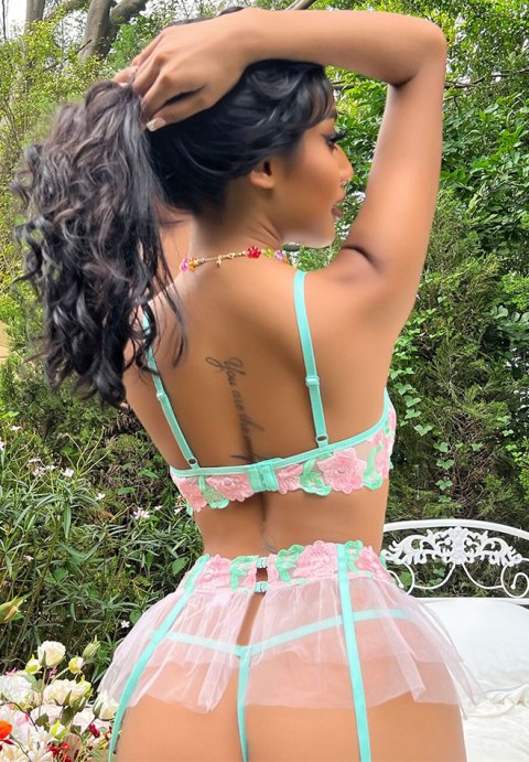 Send Me Flowers Lace Garter 3 Piece Set