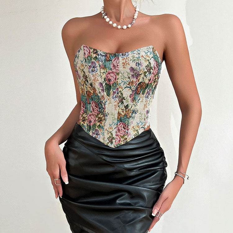 Sweetheart Neckline Floral Bustier