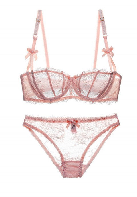 Sheer Lace Unlined Demi Bra Set