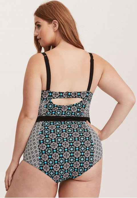 Plus Size Ethnic Push Up Underwire One Piece Swimsuit