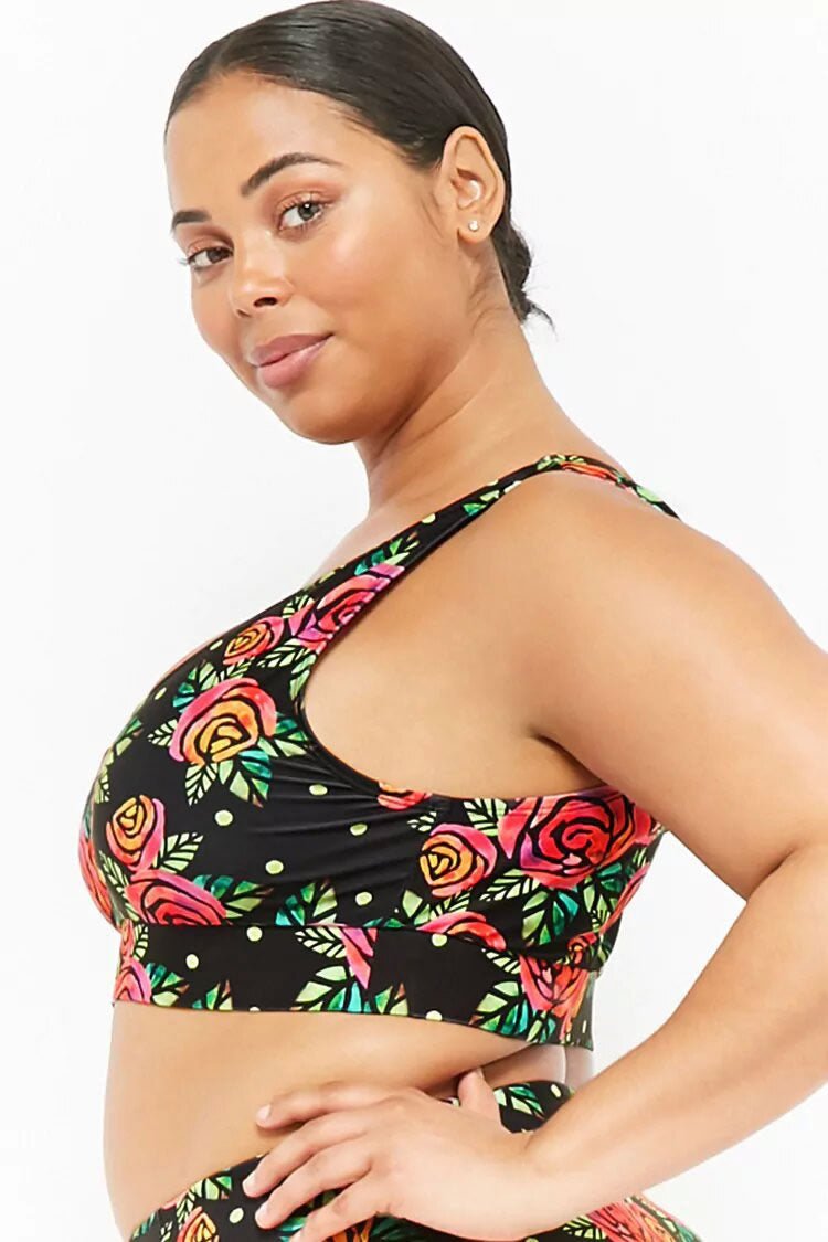 Plus Size High Leg High Waist Rose Crop Tank Bikini Swimsuit - Late Night Lingerie