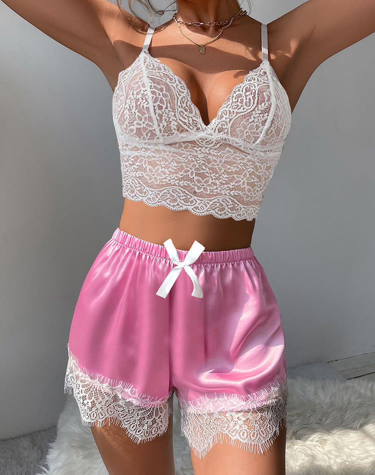 Flirty Satin And Lace Short Set