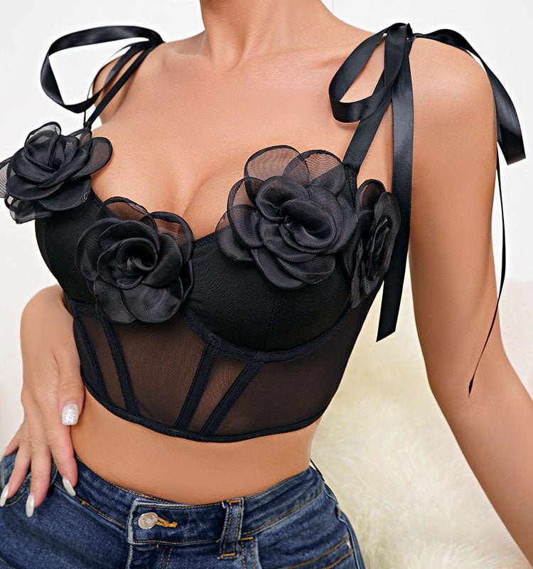 Seductive Floral Appliqué Bustier - Late Night Lingerie