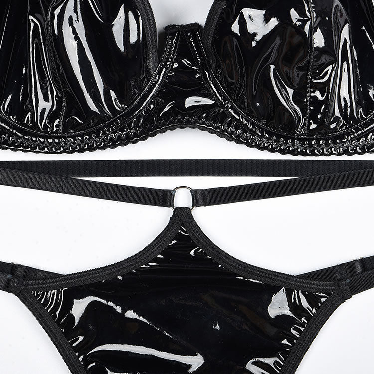 Midnight Calls Faux Leather Bra Set
