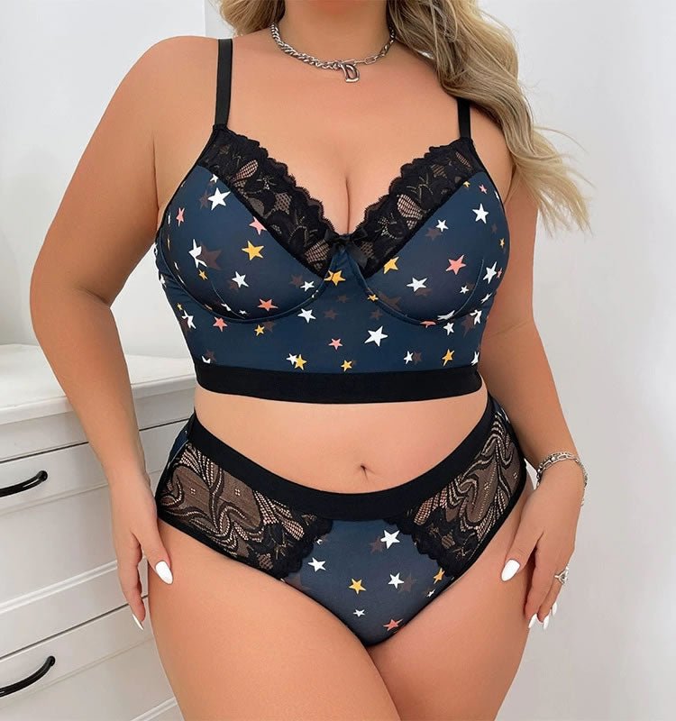 Starry Night Plus Size Bra & Panties - Late Night Lingerie