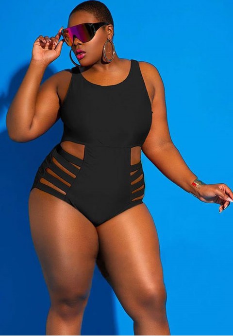 Plus Size Cutout Strappy One Piece Swimsuit