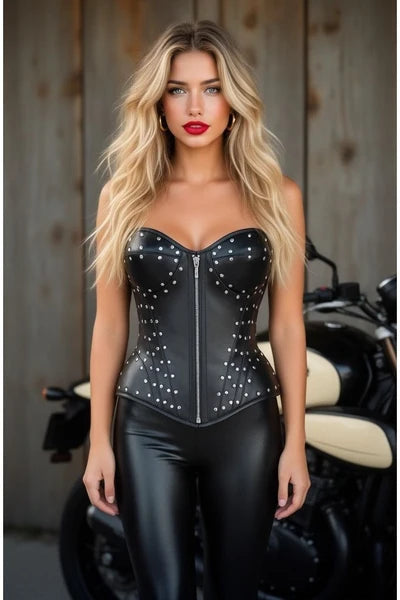 Top Drawer Faux Leather w/Rivets Steel Boned Underwire Bustier Corset Top