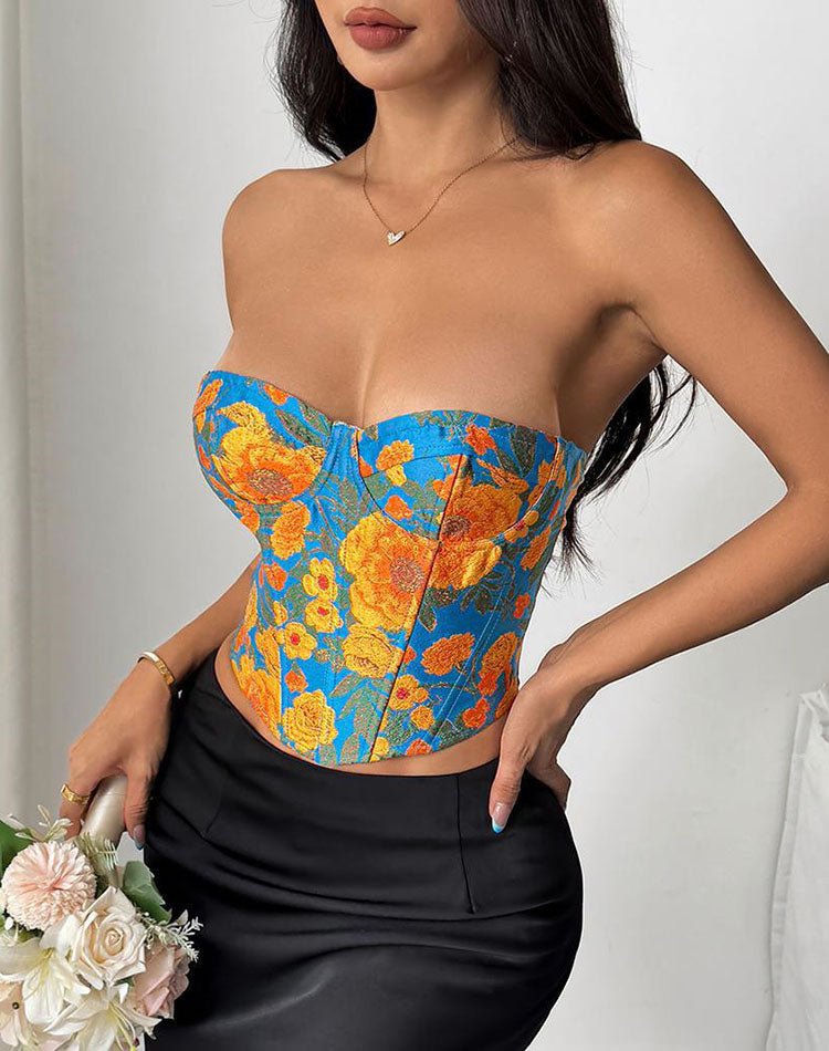 Vibrant Floral Bustier with Blue Base - Late Night Lingerie