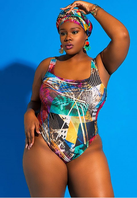 Plus Size Geometric Printed One Piece Swimsuit