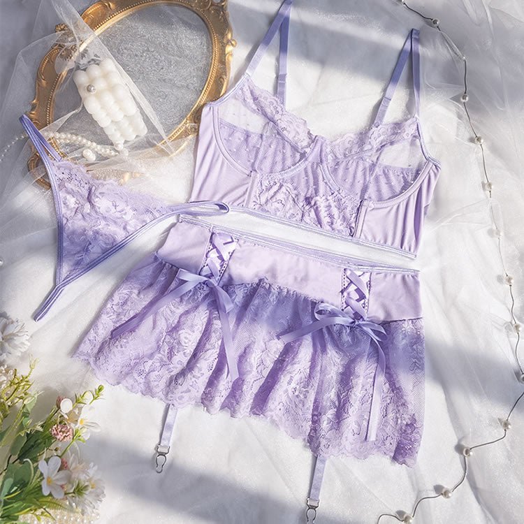 Women Lingerie Set High Waisted Underwire Lingerie With Garter Belt - Late Night Lingerie