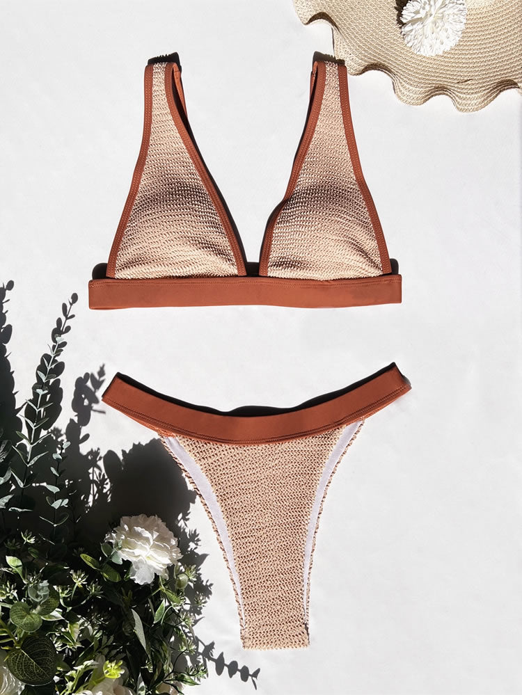 Textured High Cut Bikini Swimsuit