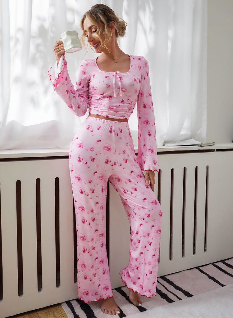 Charming Pink Floral Print Lingerie Set