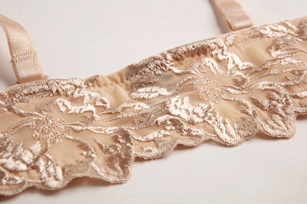 Floral Lace Front Button Underwire Push Up Bra and Panty Set