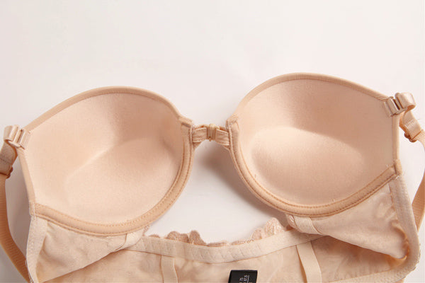 Floral Lace Front Button Underwire Push Up Bra and Panty Set