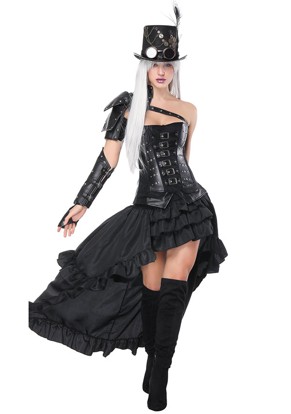 Faux Leather Tippet, Tapestry Corset And Skirt