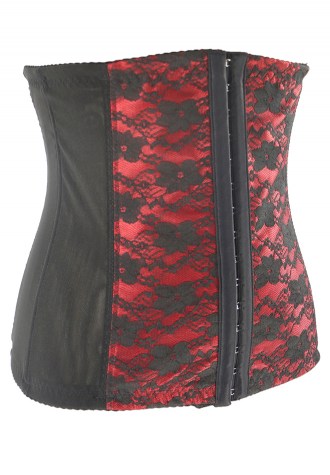 Red Floral Embroidered Steel Boned Underbust Corset