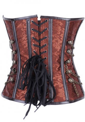 Ancient Military Inspired Steampunk Steel Boned Corset Waist Cincher Bustier with Chains
