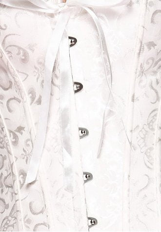 One Set- Ivory White Floral Jacquard Tapestry Boning Bridal Corset Bustier with Tutu Skirt